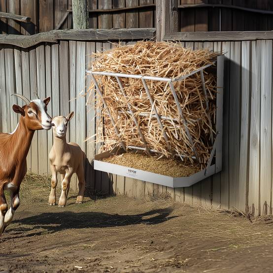 VEVOR Râtelier foin bétail 179,5 L, 2-en-1 céréales/foin, acier robuste. Moutons, chevaux. - Image 8