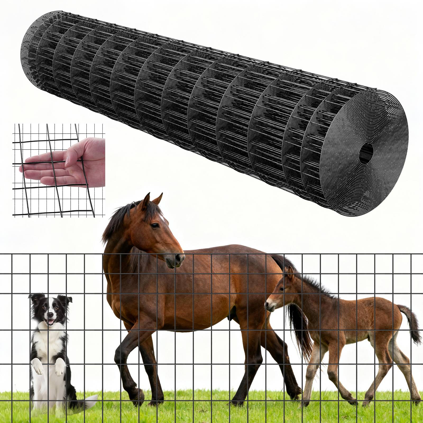 Vevor - VEVOR Grillage métallique noir 5 x 10 cm, rouleau 122 cm x 15,2 m, fil galvanisé revêtu PVC, calibre 14, pour clôtures et enclos. - Image 1