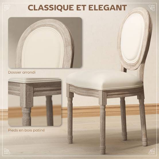 Lot de 2 chaises de Salle à Manger - Chaise de Salon médaillon Style Louis XVI Aspect Lin Crème - Image 6