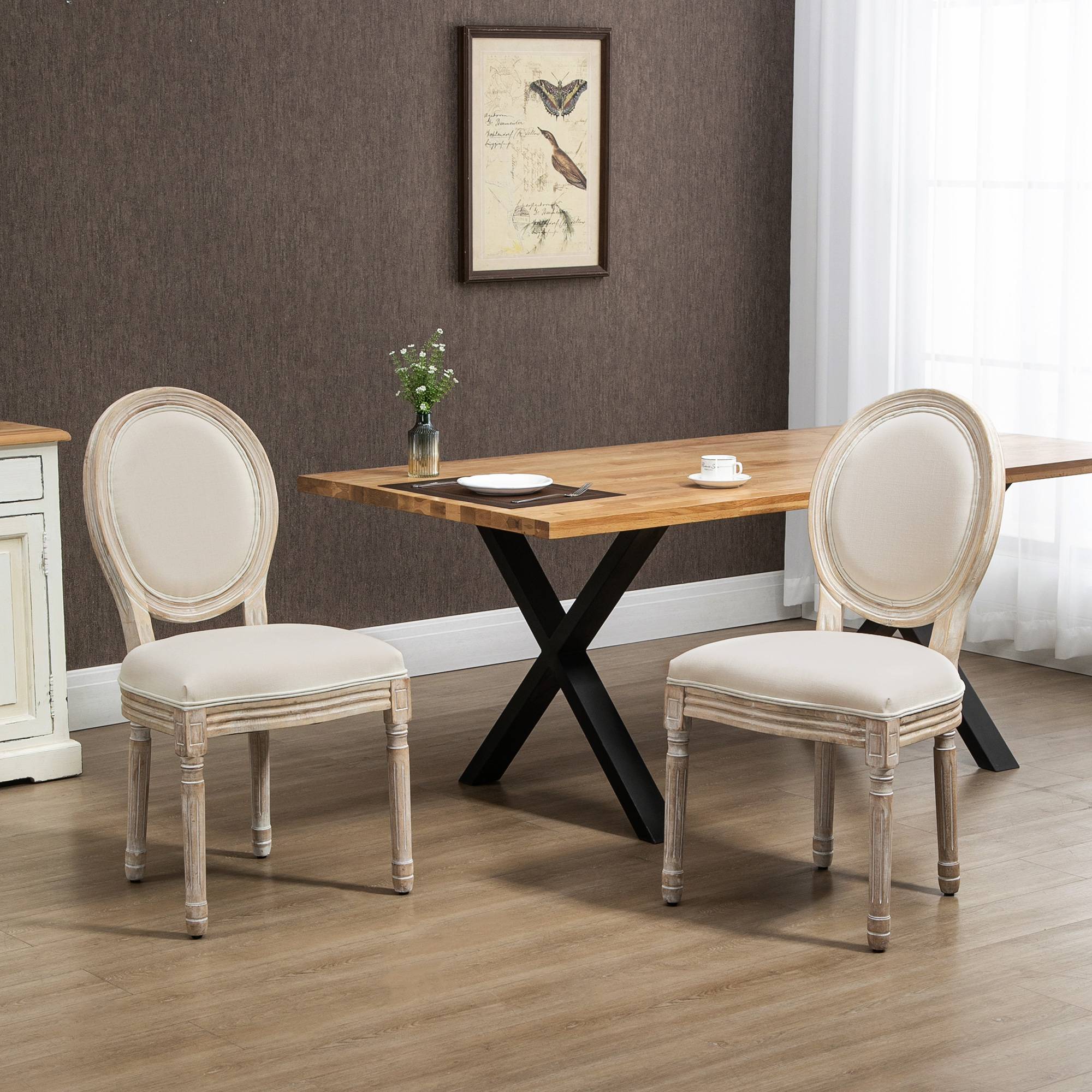 Lot de 2 chaises de Salle à Manger - Chaise de Salon médaillon Style Louis XVI Aspect Lin Crème - Image 8