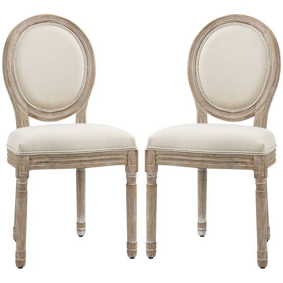 Lot de 2 chaises de Salle à Manger - Chaise de Salon médaillon Style Louis XVI Aspect Lin Crème - Image 2