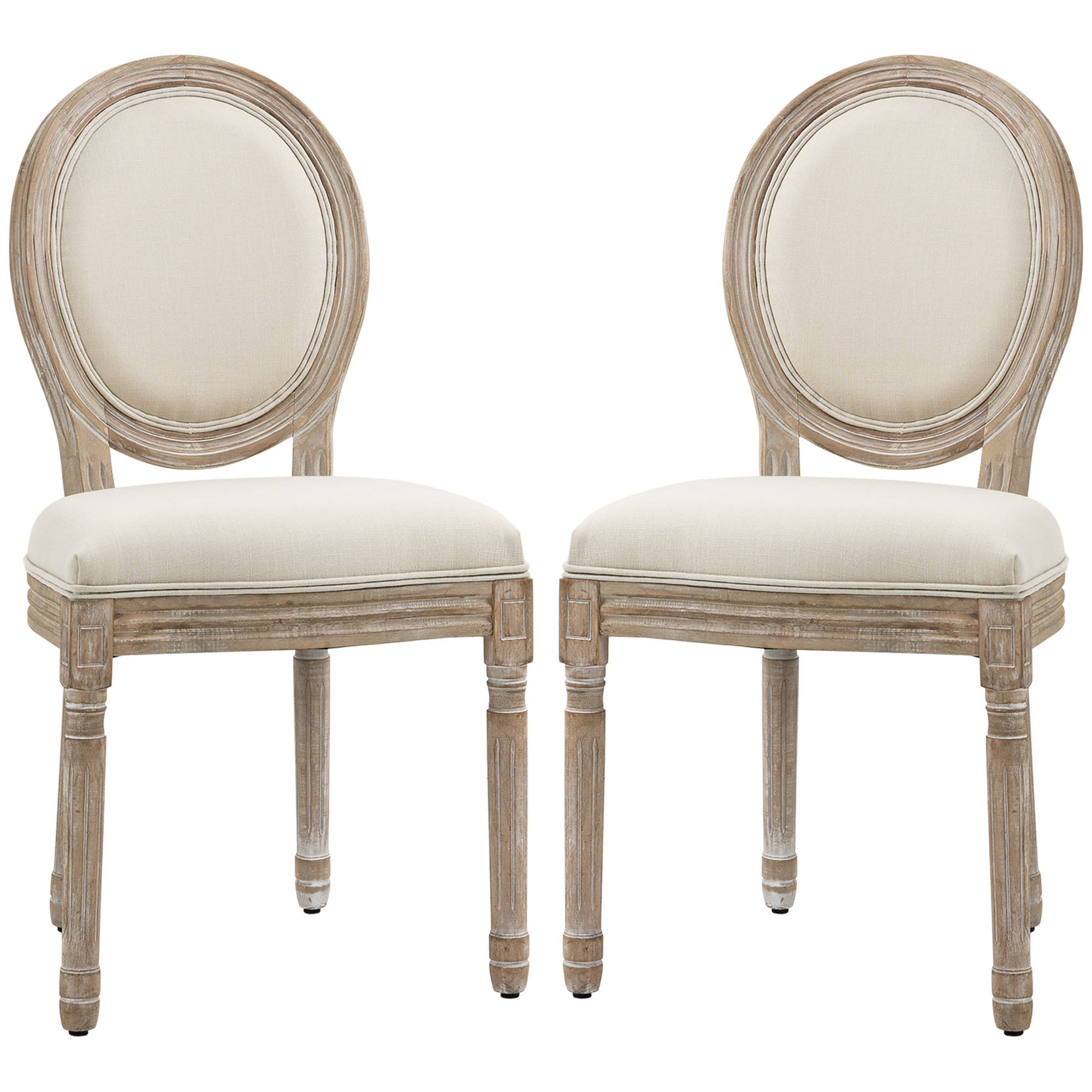 Lot de 2 chaises de Salle à Manger - Chaise de Salon médaillon Style Louis XVI Aspect Lin Crème - Image 2