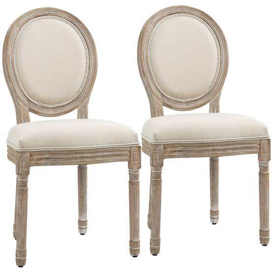 Lot de 2 chaises de Salle à Manger - Chaise de Salon médaillon Style Louis XVI Aspect Lin Crème - Image 1