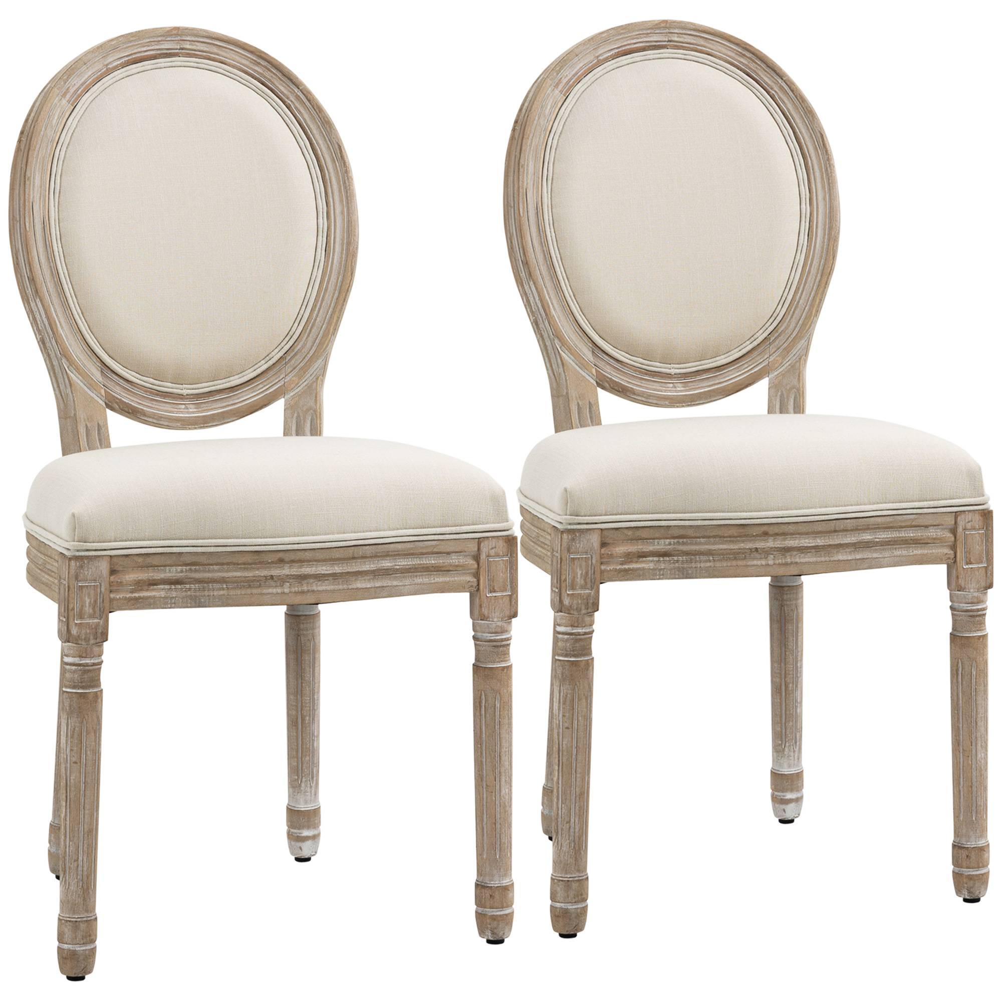 Lot de 2 chaises de Salle à Manger - Chaise de Salon médaillon Style Louis XVI Aspect Lin Crème - Image 1