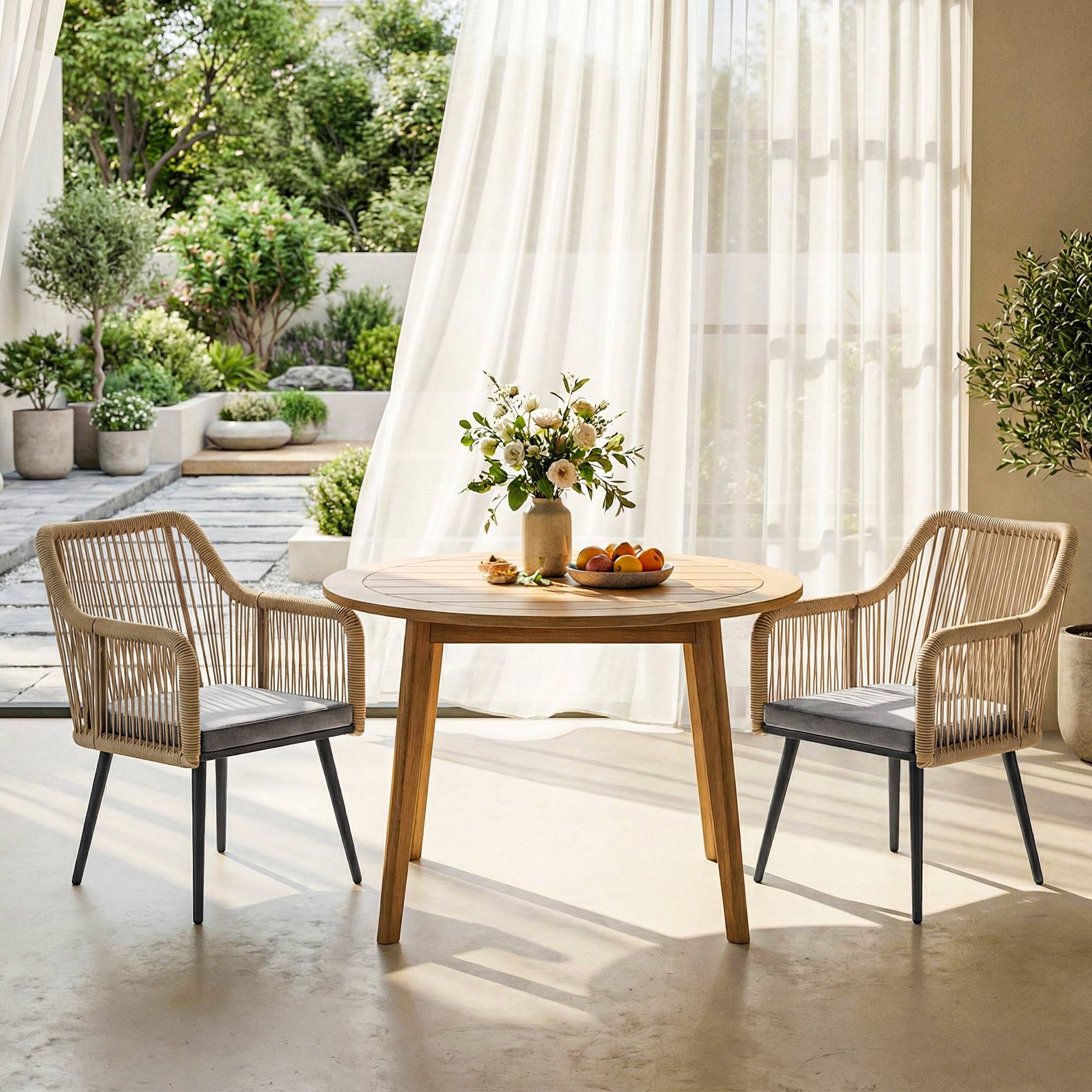 Lot de 2 fauteuils de jardin : résistants, accoudoirs, coussins, cadre métal, capacité 120 kg, gris clair - Image 9