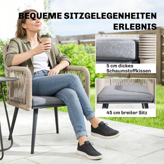 Lot de 2 fauteuils de jardin : résistants, accoudoirs, coussins, cadre métal, capacité 120 kg, gris clair - Image 6