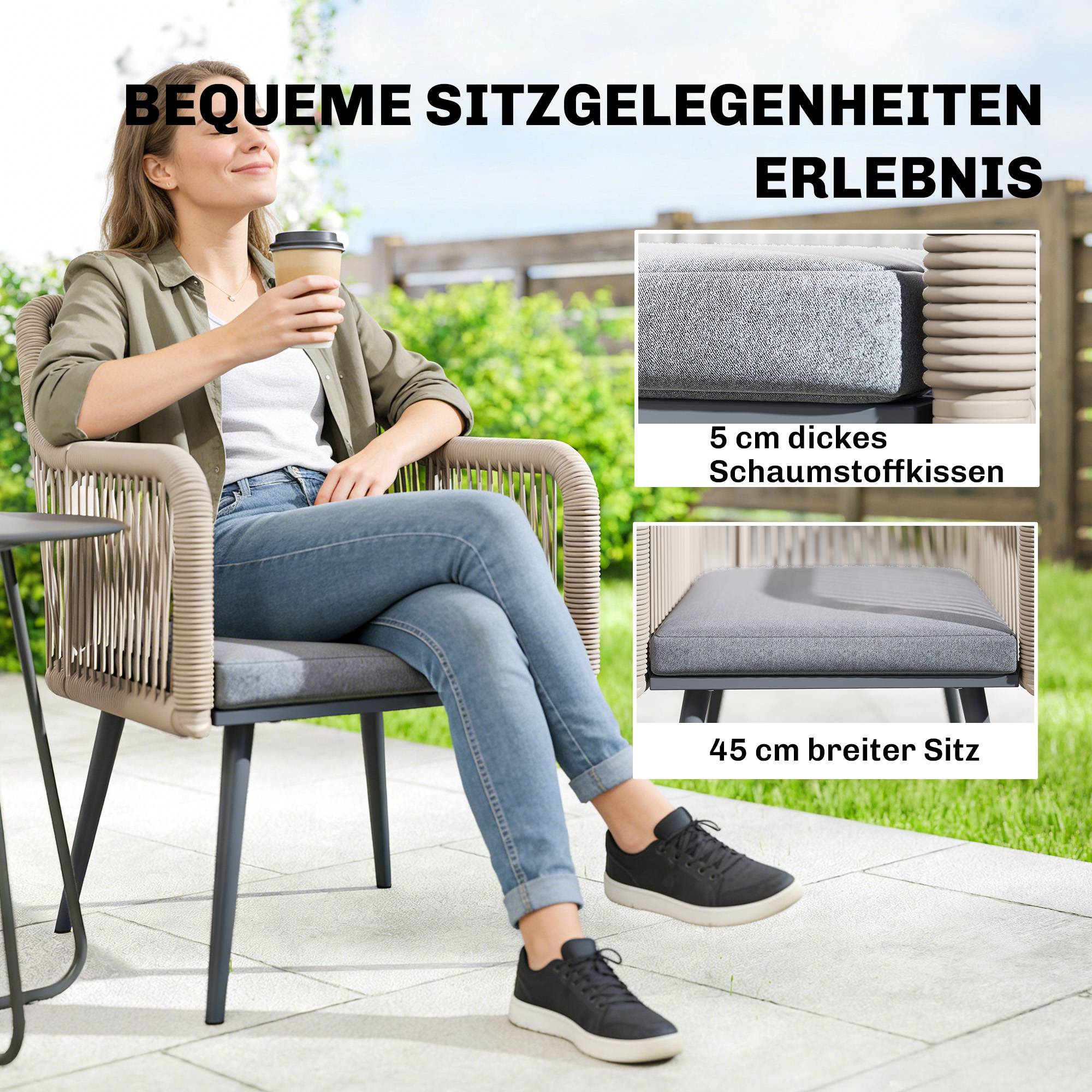 Lot de 2 fauteuils de jardin : résistants, accoudoirs, coussins, cadre métal, capacité 120 kg, gris clair - Image 6