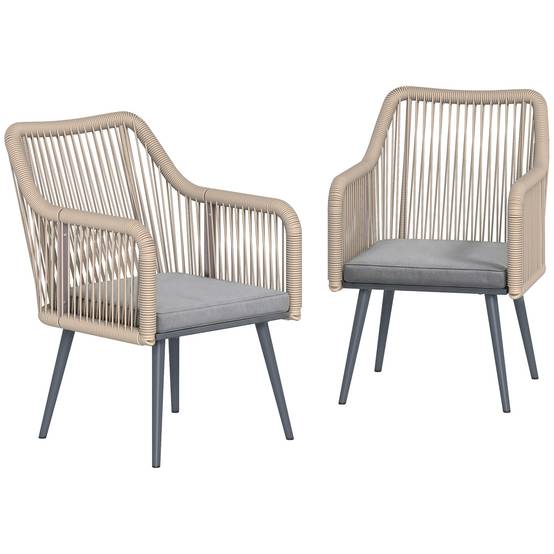 Lot de 2 fauteuils de jardin : résistants, accoudoirs, coussins, cadre métal, capacité 120 kg, gris clair - Image 1