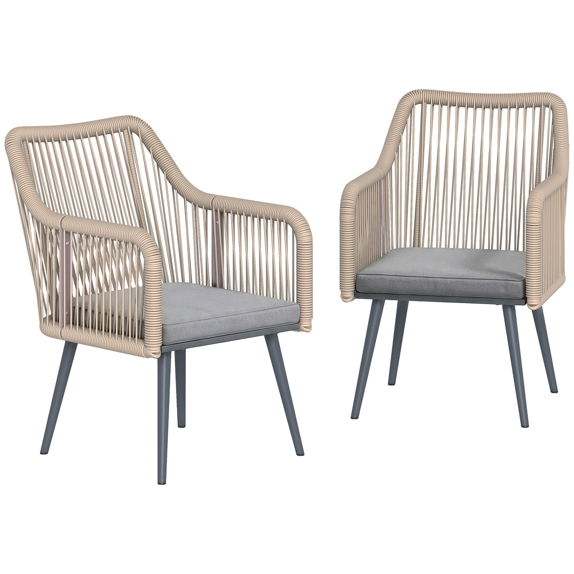 Lot de 2 fauteuils de jardin : résistants, accoudoirs, coussins, cadre métal, capacité 120 kg, gris clair - Image 1