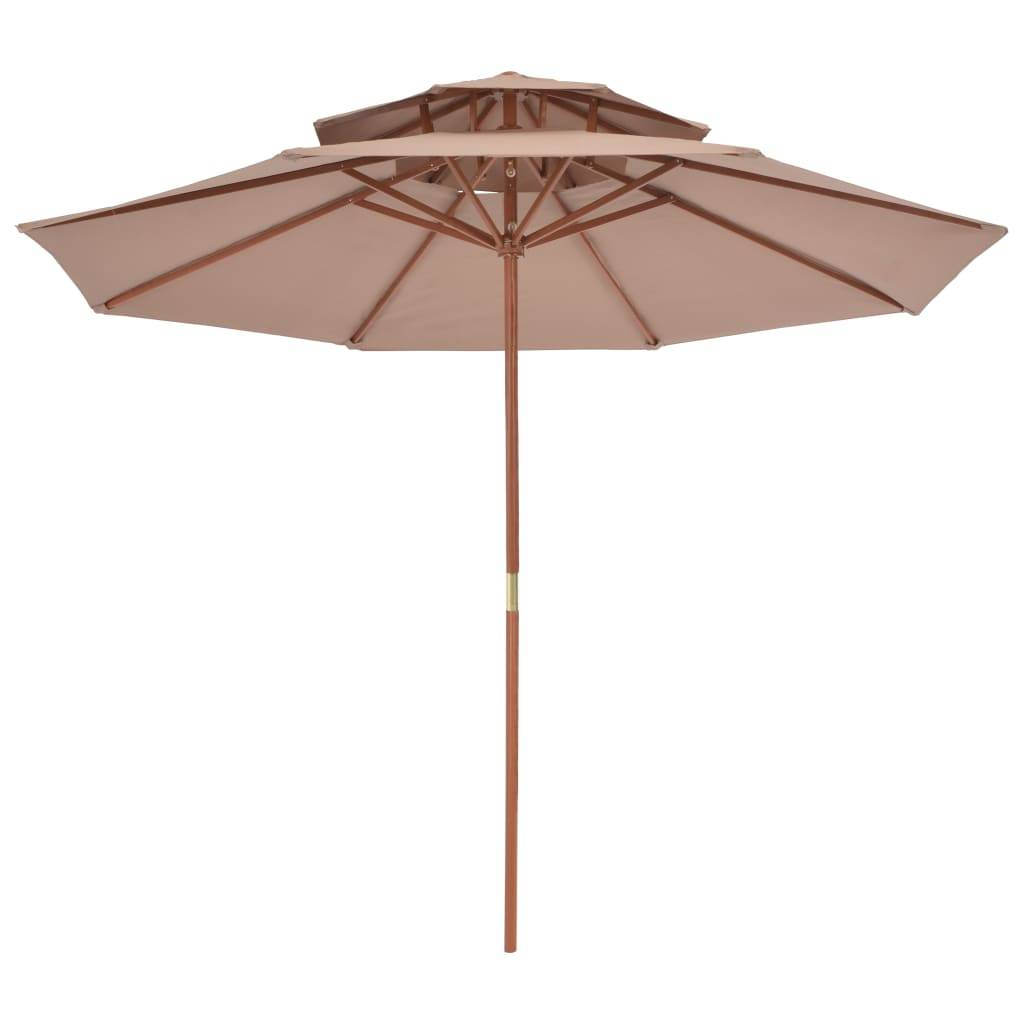 Helloshop26 - Parasol double avec mât en bois 270 cm taupe - Imagen 3