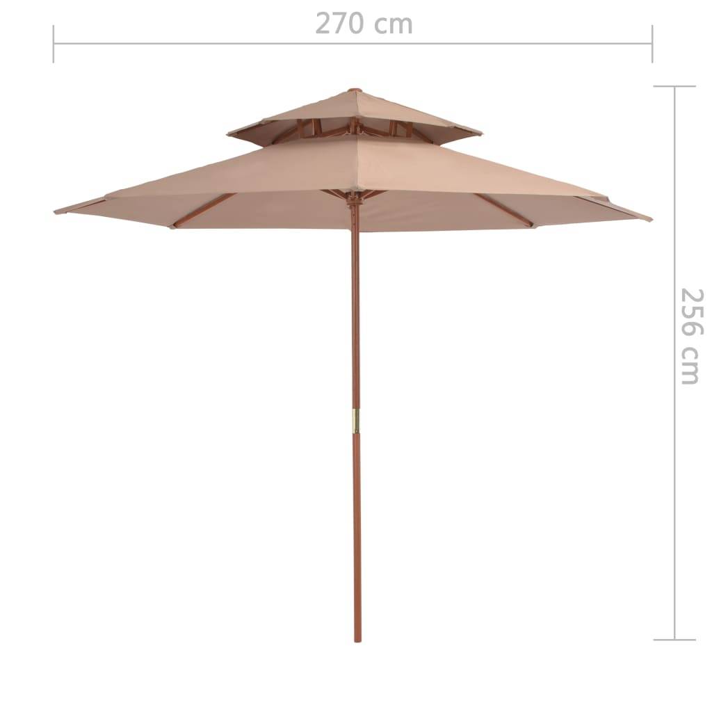 Helloshop26 - Parasol double avec mât en bois 270 cm taupe - Imagen 7