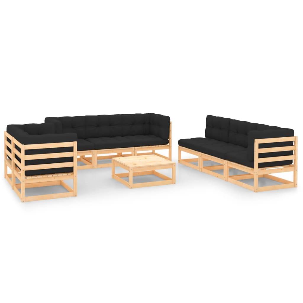 Helloshop26 - Salon de jardin meuble d'extérieur ensemble de mobilier 9 pièces avec coussins bois de pin massif - Imagen 1