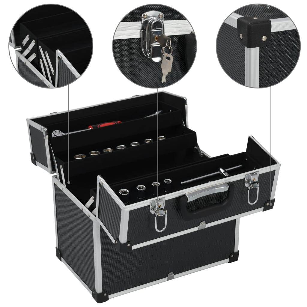 Helloshop26 - Boîte à outils valise à outils mallette à outils trolley à outils caisse à outils rangement stockage fichiers 38 cm noir - Imagen 3