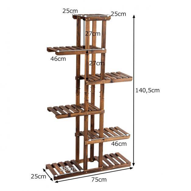Étagère à fleurs en bois à 6 niveaux 75 x 25 x 140 cm porte plante décoration - Image 5
