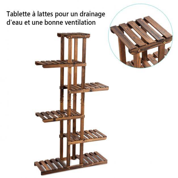Étagère à fleurs en bois à 6 niveaux 75 x 25 x 140 cm porte plante décoration - Image 3