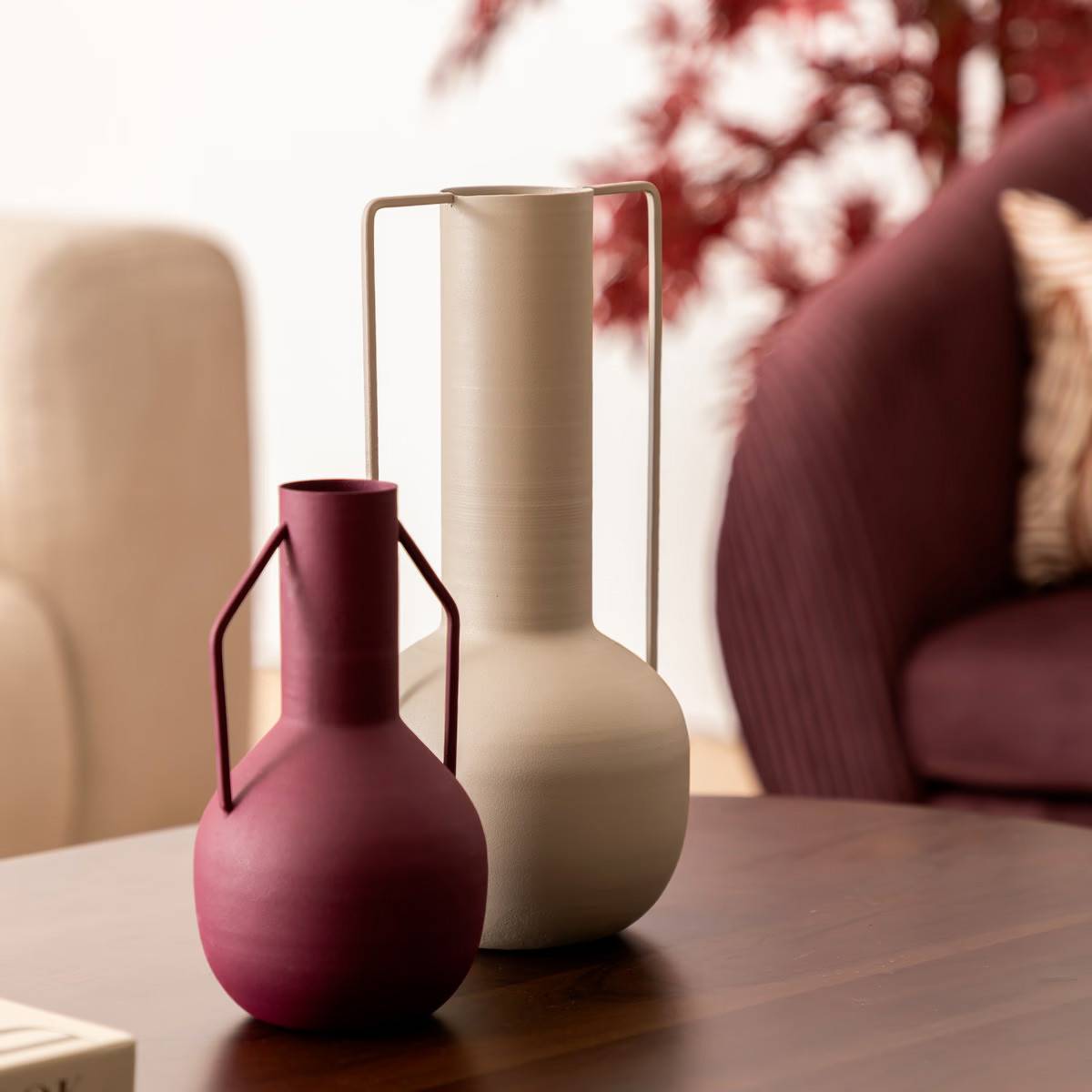 Atmosphera - Vase amphore en métal Rouge Rubis design moderne H 20 cm - Imagen 3