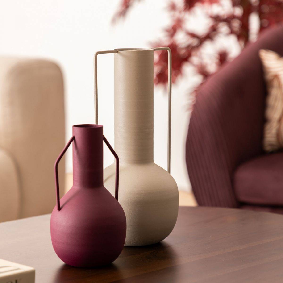 Atmosphera - Vase amphore en métal Rouge Rubis design moderne H 20 cm - Imagen 2