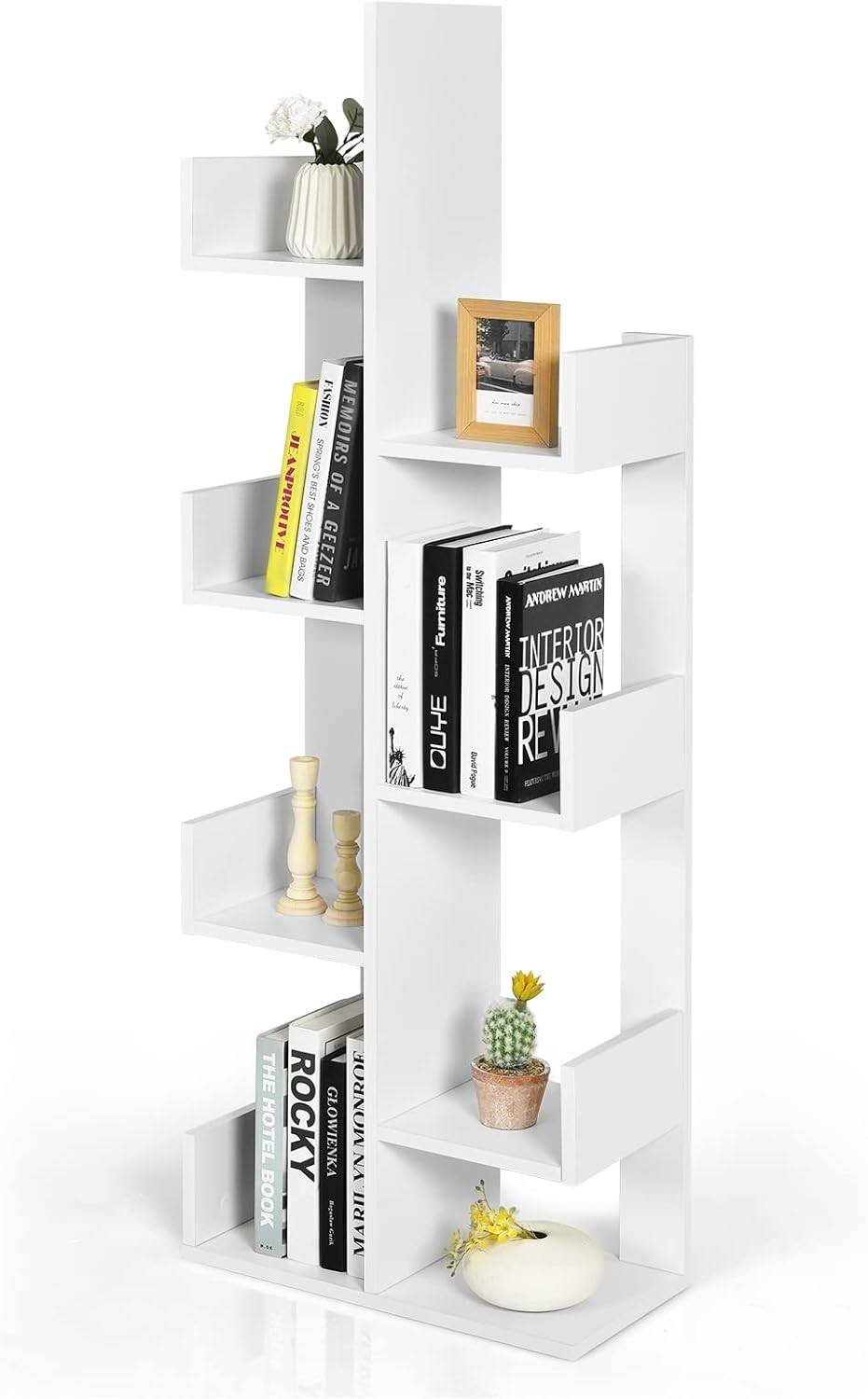 Costway - Bibliothèque, Étagère de Rangement à 8 Niveaux en Forme d'arbre, Bureau (Blanc) - Image 1