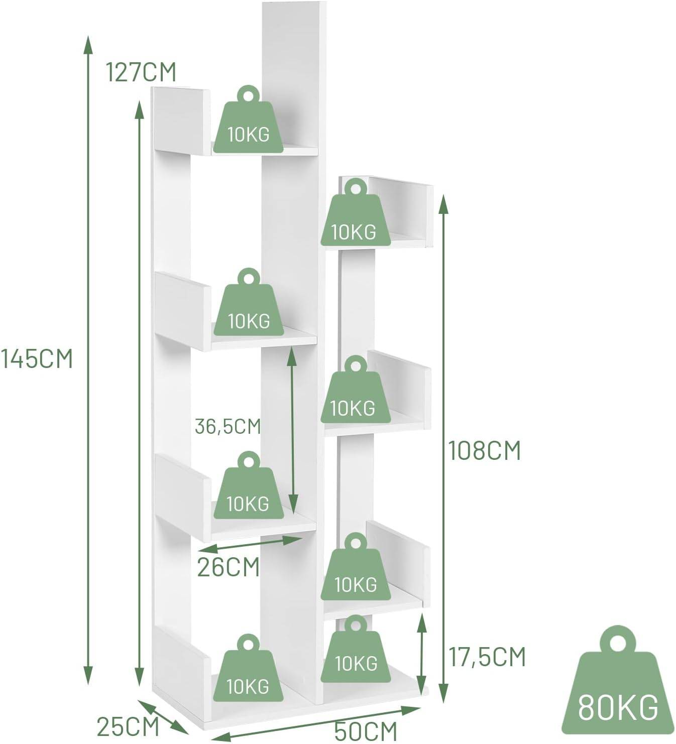 Costway - Bibliothèque, Étagère de Rangement à 8 Niveaux en Forme d'arbre, Bureau (Blanc) - Image 5