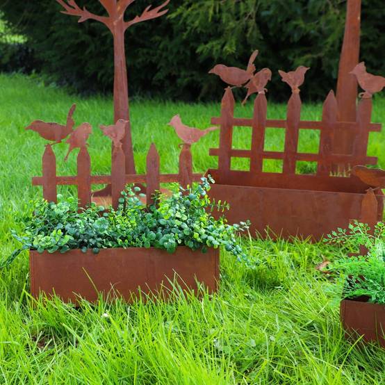 Set3 jardinières jardin extérieur balcon métal rouillé Ht.38-44-50 cm Chemin de campagne - Imagen 4