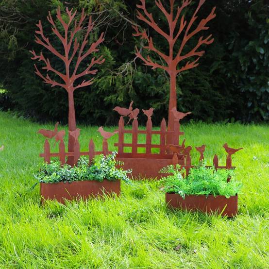 Set3 jardinières jardin extérieur balcon métal rouillé Ht.38-44-50 cm Chemin de campagne - Imagen 3