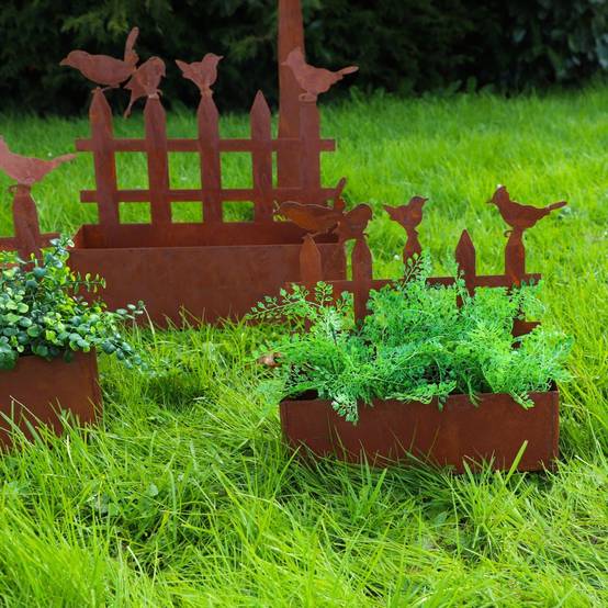 Set3 jardinières jardin extérieur balcon métal rouillé Ht.38-44-50 cm Chemin de campagne - Imagen 5