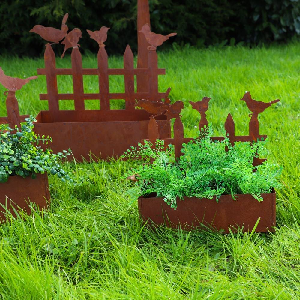 Set3 jardinières jardin extérieur balcon métal rouillé Ht.38-44-50 cm Chemin de campagne - Imagen 5
