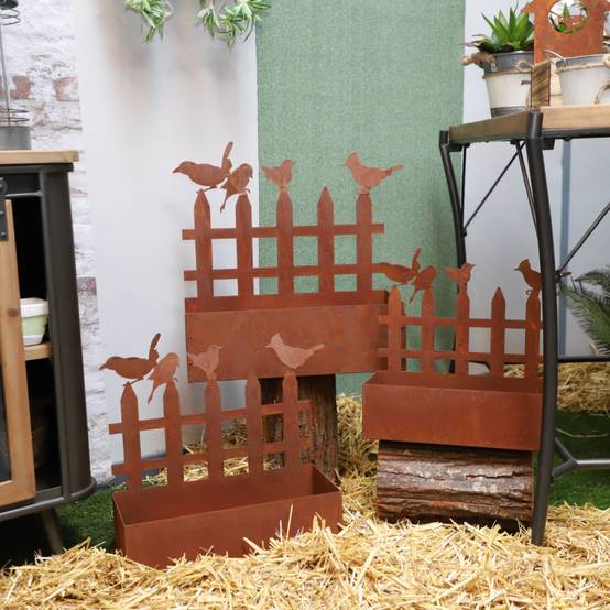 Set3 jardinières jardin extérieur balcon métal rouillé Ht.38-44-50 cm Chemin de campagne - Imagen 2