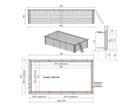 Altanka - Piscine hors sol en bois AQUA 7 x 3.75 - H.1.45 m, bleu pâle, fixations à sceller - BAS7308OSPI - ALTANKA - Image 4
