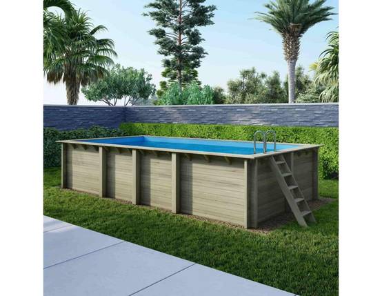 Altanka - Piscine hors sol en bois AQUA 7 x 3.75 - H.1.45 m, bleu pâle, fixations à sceller - BAS7308OSPI - ALTANKA - Image 2