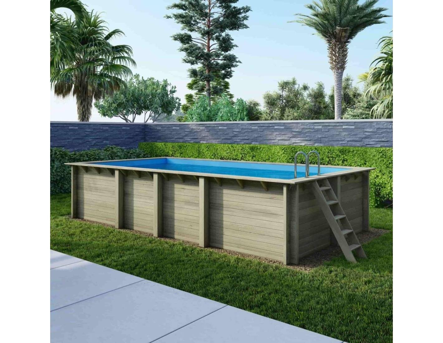 Altanka - Piscine hors sol en bois AQUA 7 x 3.75 - H.1.45 m, bleu pâle, fixations à sceller - BAS7308OSPI - ALTANKA - Image 2