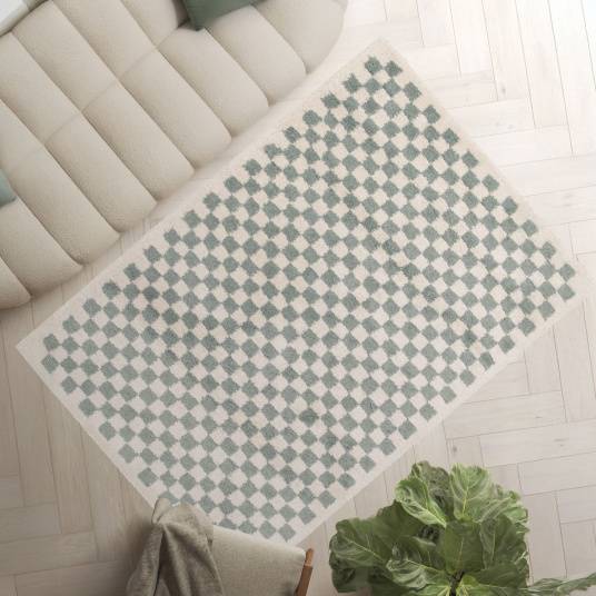 Decoweb - Tapis damier à poils longs - Colorama - Vert d'eau - 200 x 290 cm - Decoweb - Image 3