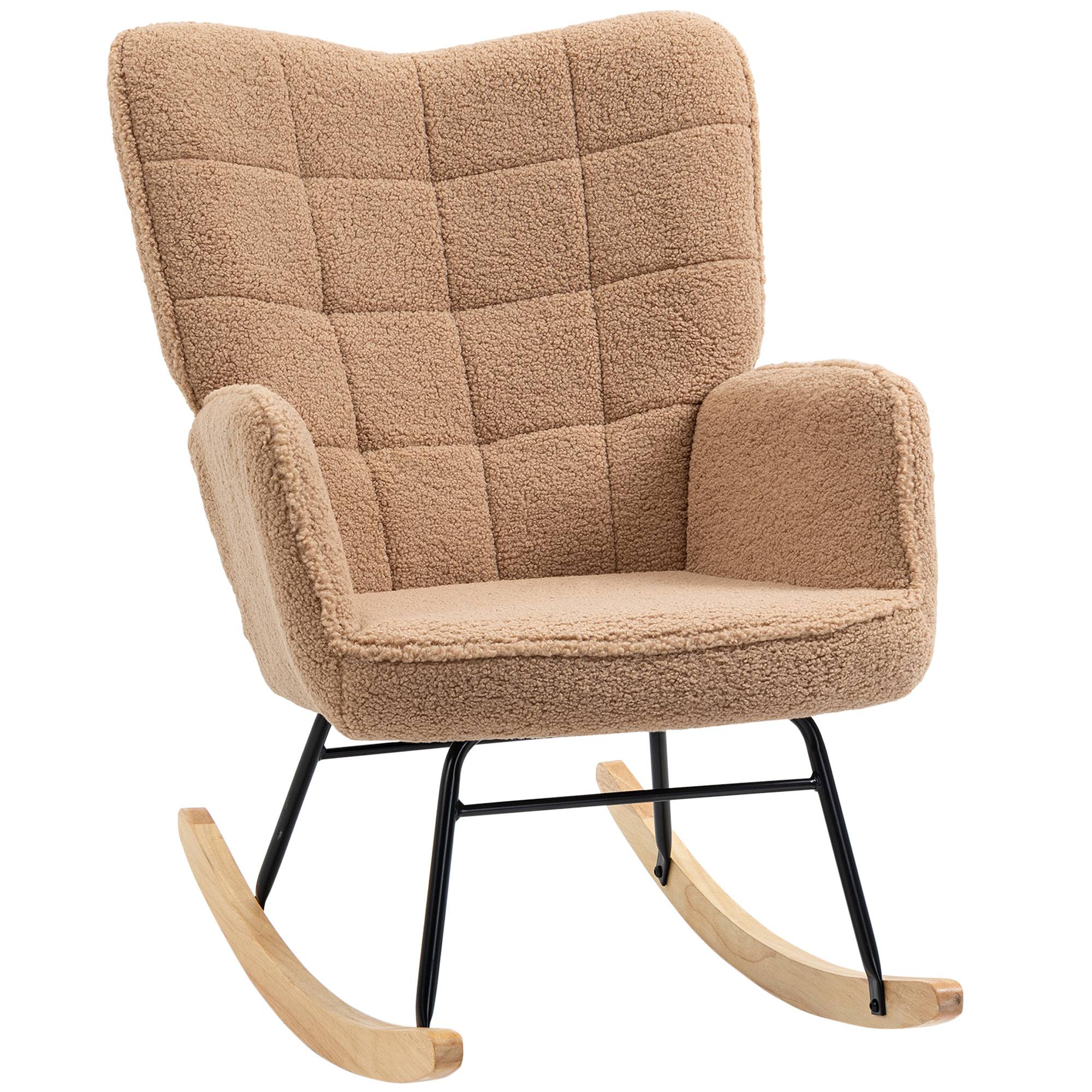 Fauteuil à bascule rocking chair revêtement effet laine bouclée, structure en acier 71 x 98 x 101 cm marron - Image 1