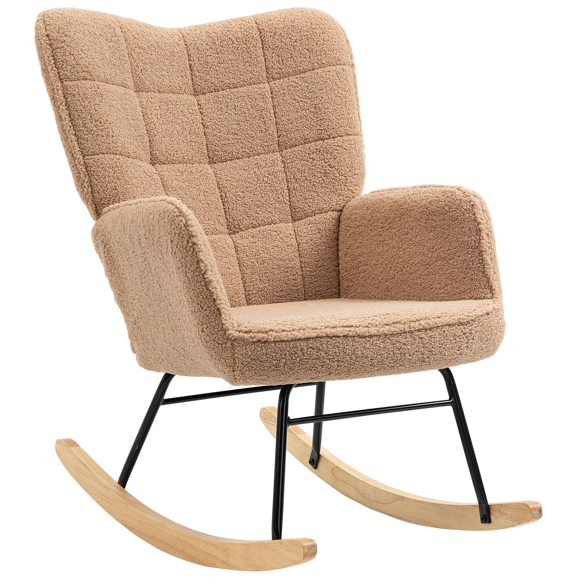 Fauteuil à bascule rocking chair revêtement effet laine bouclée, structure en acier 71 x 98 x 101 cm marron - Image 2