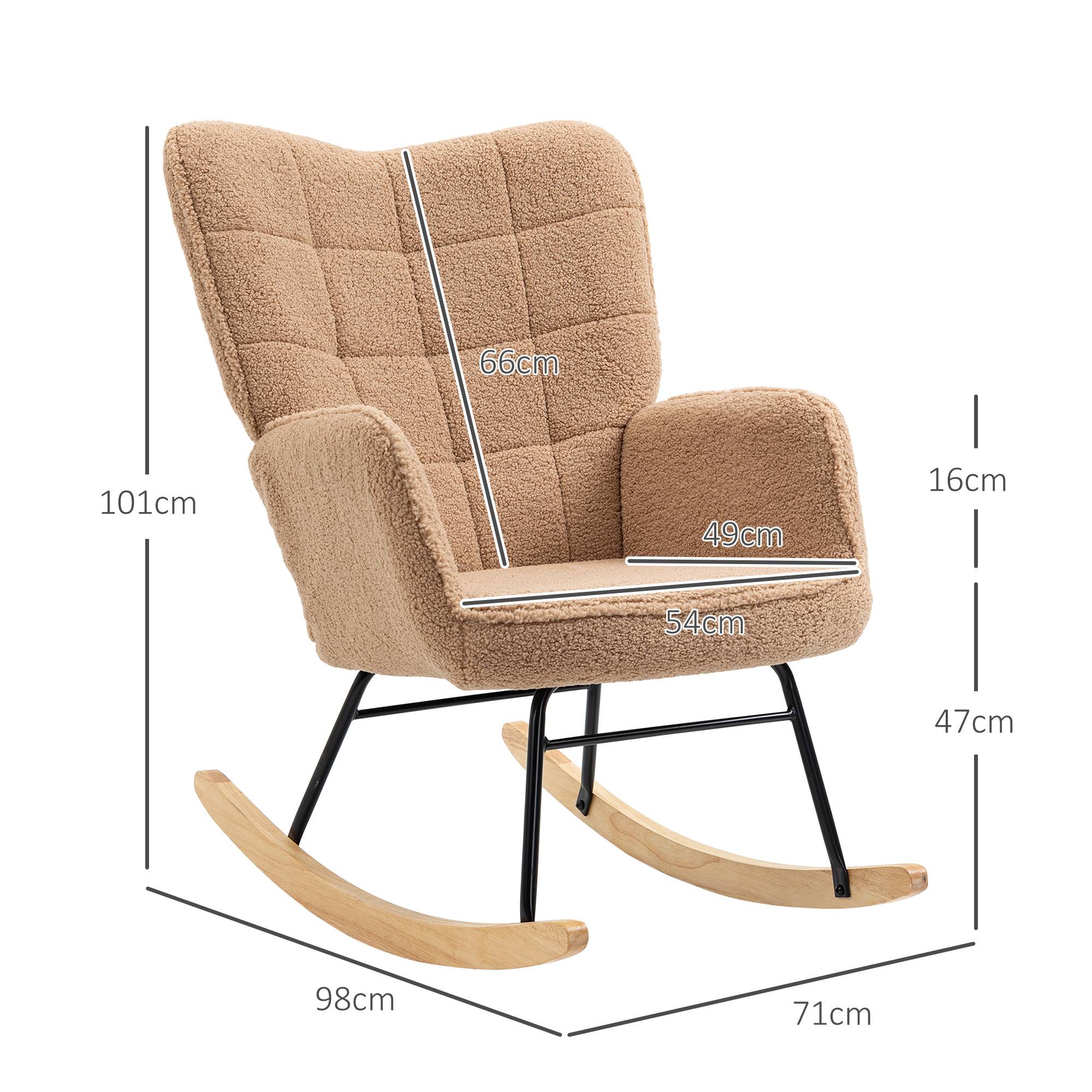 Fauteuil à bascule rocking chair revêtement effet laine bouclée, structure en acier 71 x 98 x 101 cm marron - Image 5