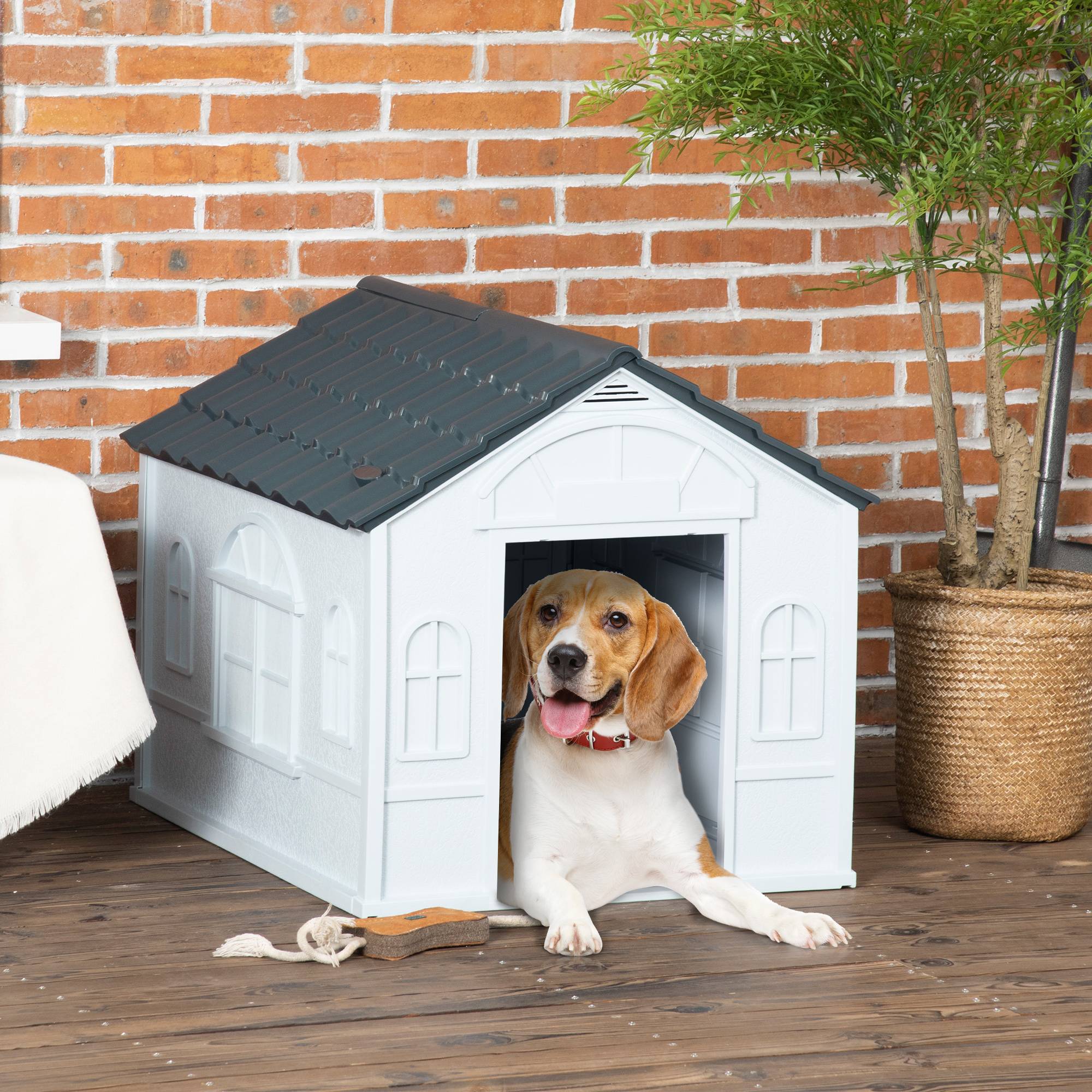 Maison pour chien en plastique, gris, 65 x 75,7 x 63 cm - PANGIVO - Image 2