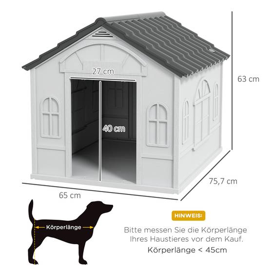 Maison pour chien en plastique, gris, 65 x 75,7 x 63 cm - PANGIVO - Image 3