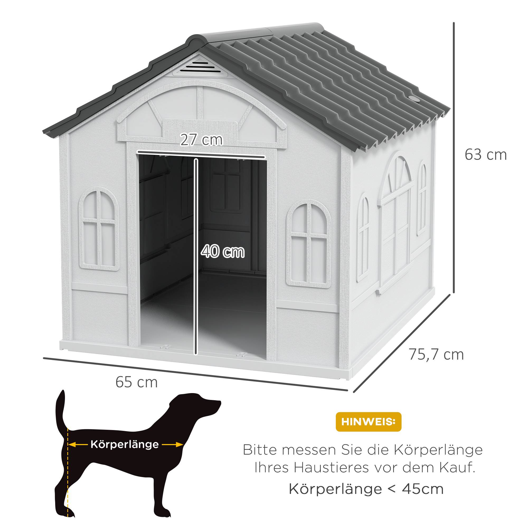 Maison pour chien en plastique, gris, 65 x 75,7 x 63 cm - PANGIVO - Image 3