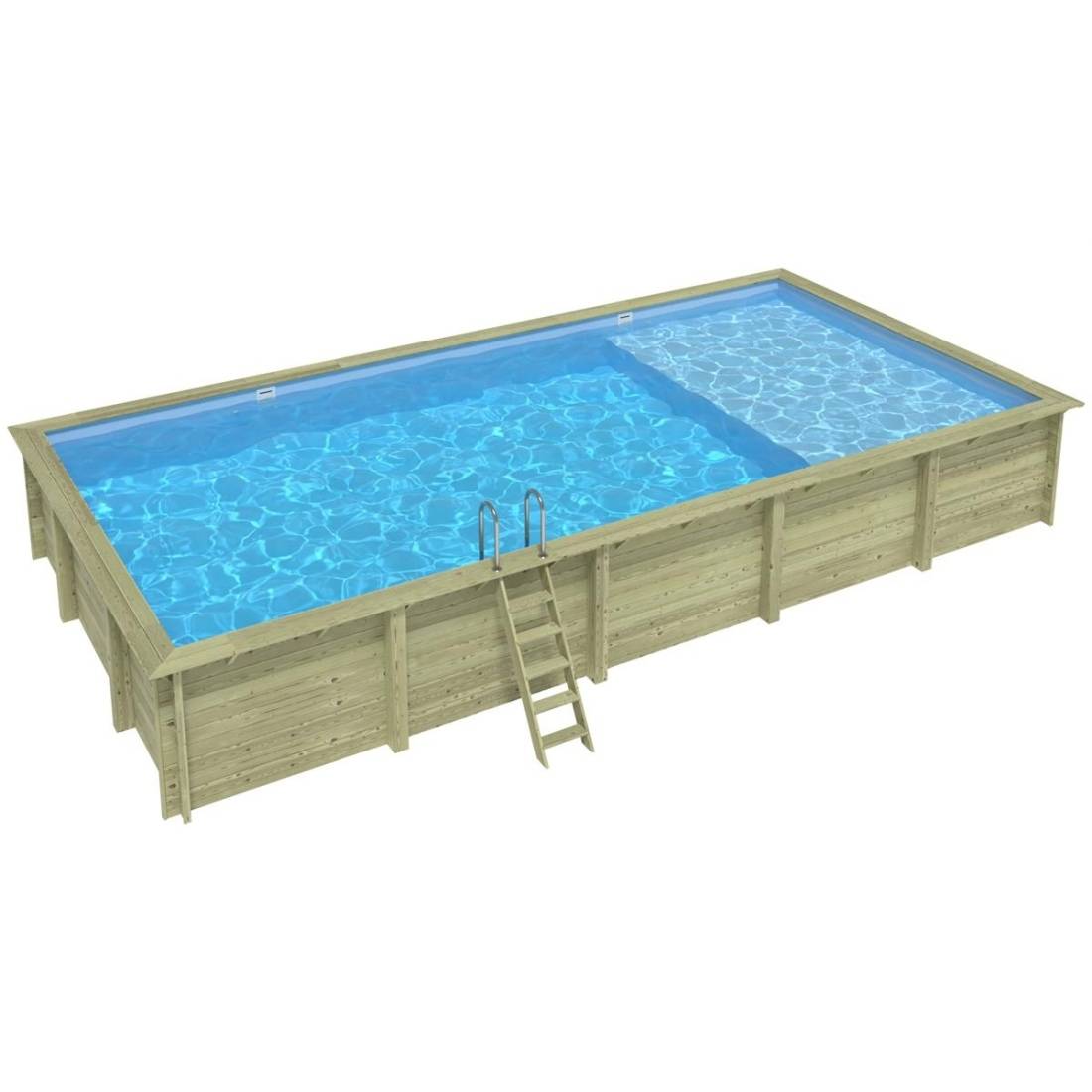 Altanka - Piscine hors sol en bois AQUA 10.2 x 5.2 - H.1.45 m avec plage, bleu pâle, fixations à sceller - BAS7310OSPI+PLA310 - ALTANKA - Image 2