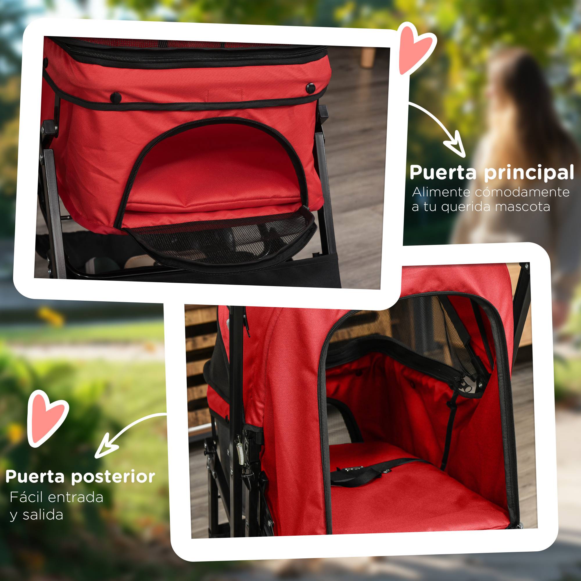 Poussette pliable pour chien avec poignée réversible, fenêtre en filet et panier de rangement, 76,5 x 52 x 95 cm, rouge - Image 9