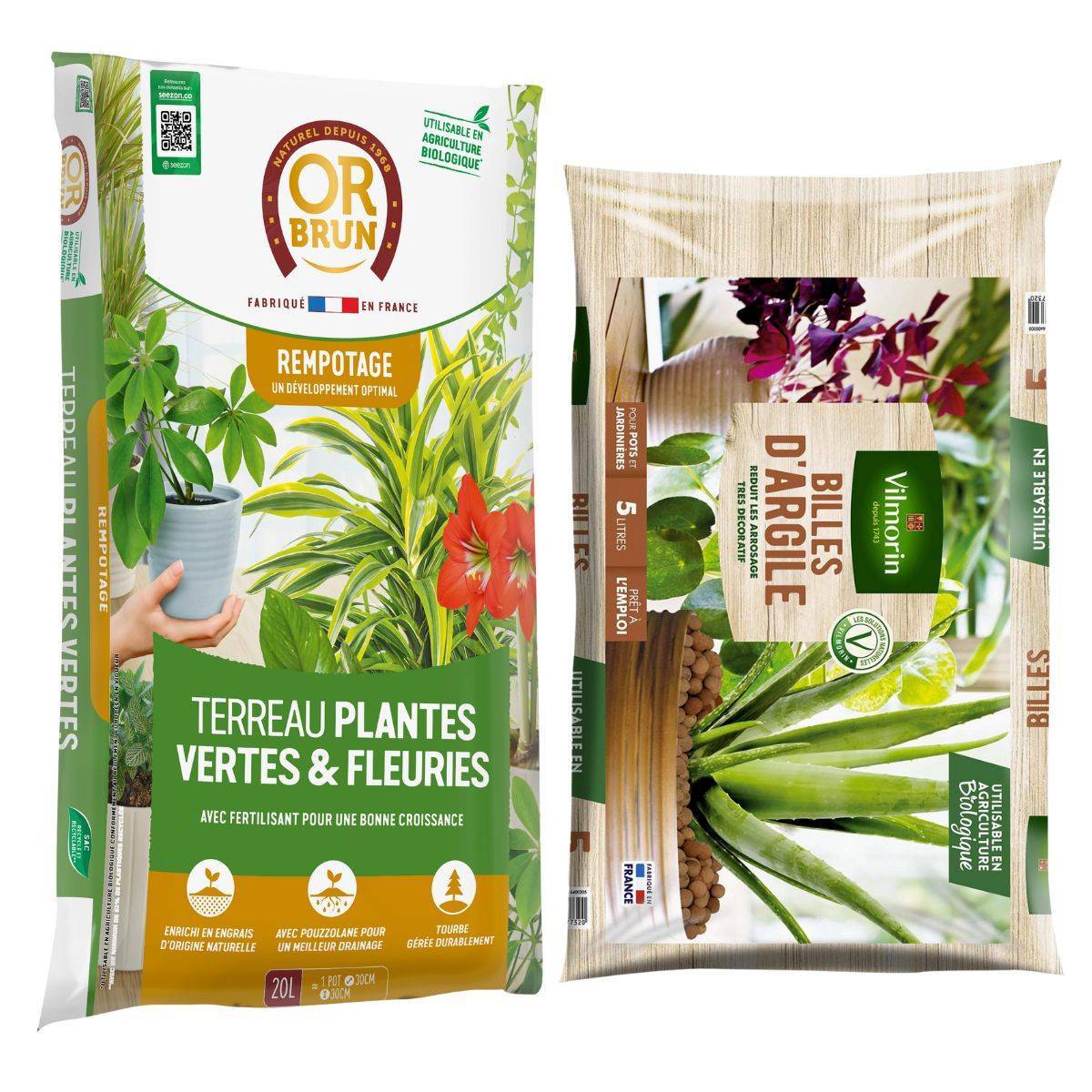 Terreau Or Brun Plantes Vertes 20L + Billes d'argile : Rempotage facile et durable - Image 1