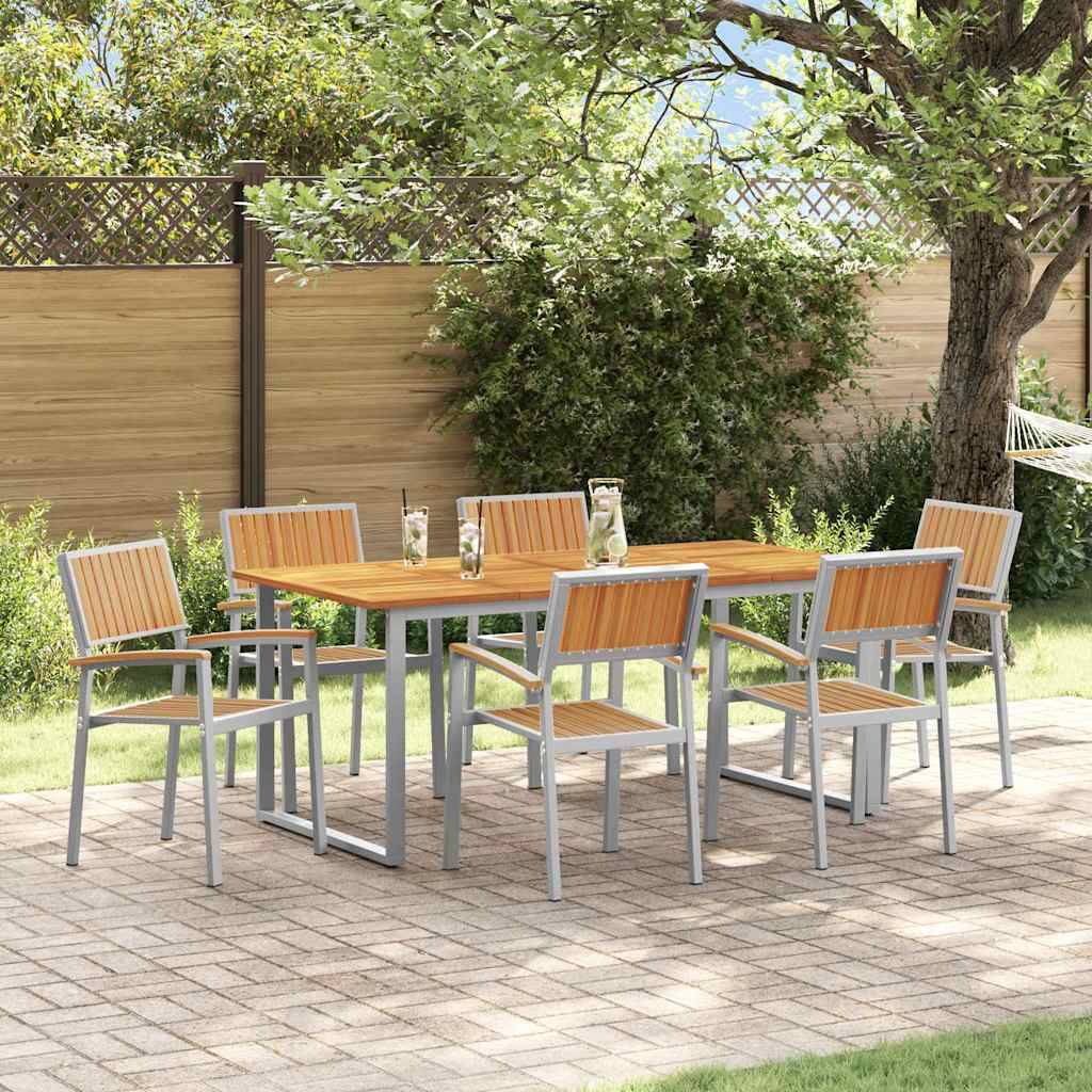 Ensemble de salle à manger jardin 7 pcs gris bois d'acacia 180 x 90 x 75 cm - PANGIVO - Image 1