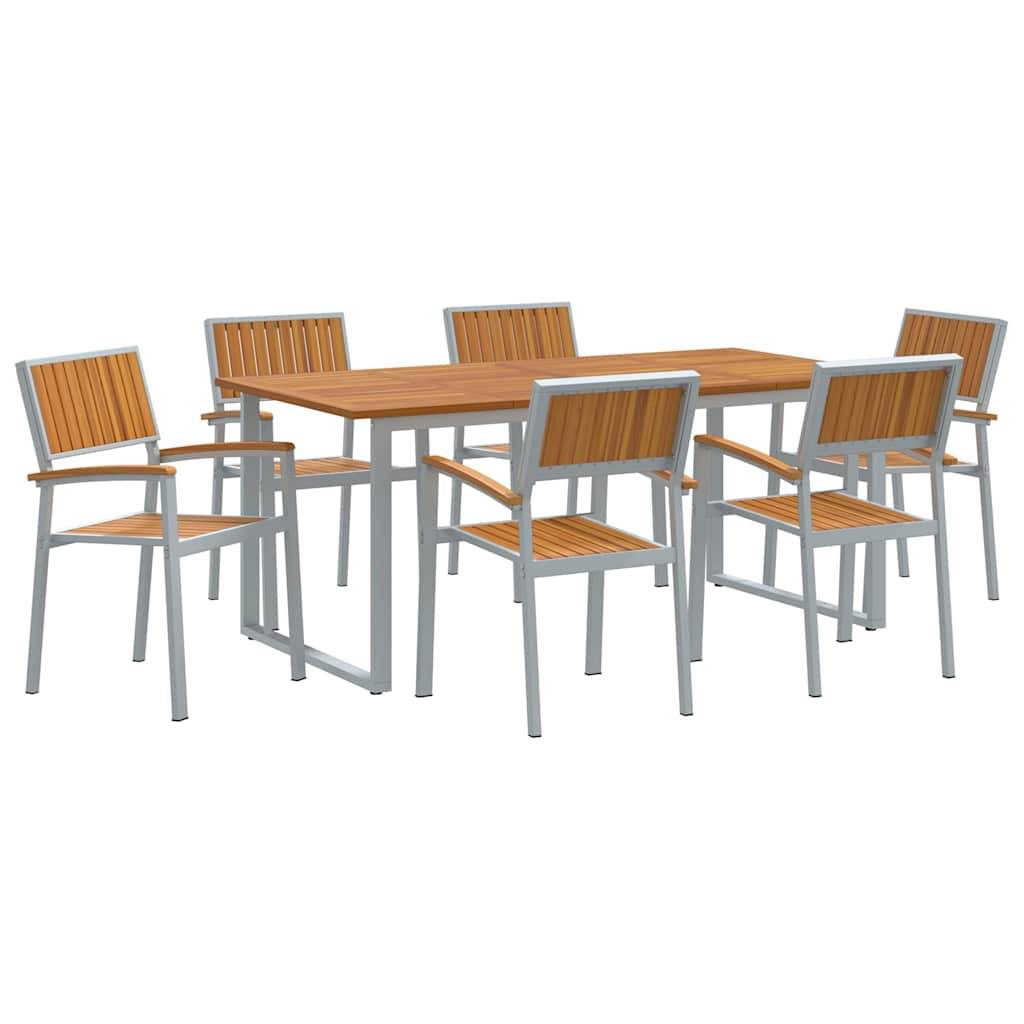 Ensemble de salle à manger jardin 7 pcs gris bois d'acacia 180 x 90 x 75 cm - PANGIVO - Image 2