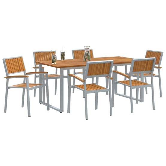 Ensemble de salle à manger jardin 7 pcs gris bois d'acacia 180 x 90 x 75 cm - PANGIVO - Image 3