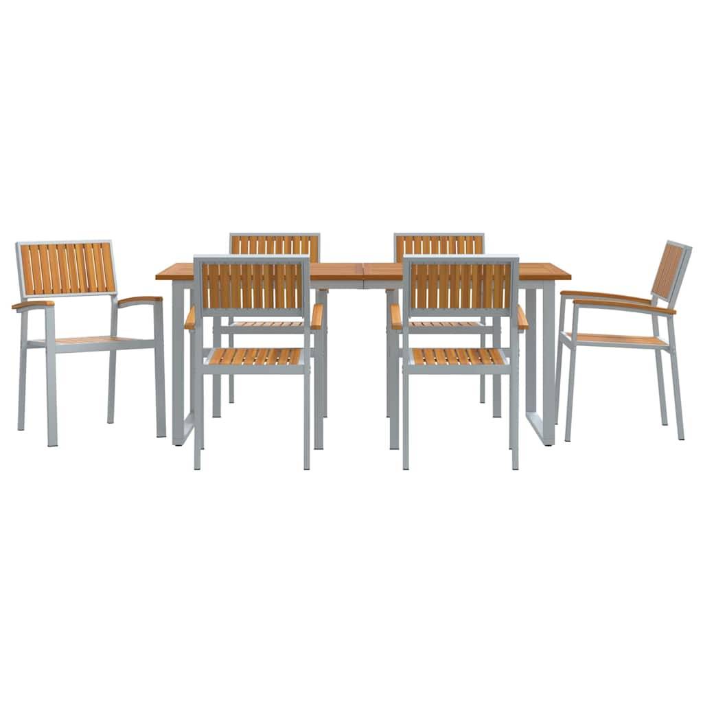 Ensemble de salle à manger jardin 7 pcs gris bois d'acacia 180 x 90 x 75 cm - PANGIVO - Image 7