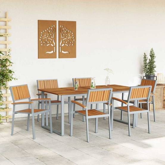 Ensemble de salle à manger jardin 7 pcs gris bois d'acacia 180 x 90 x 75 cm - PANGIVO - Image 4