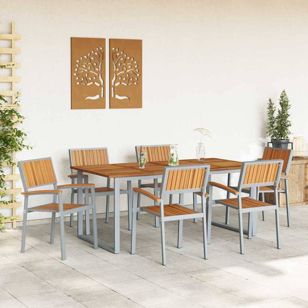 Ensemble de salle à manger jardin 7 pcs gris bois d'acacia 180 x 90 x 75 cm - PANGIVO - Image 4