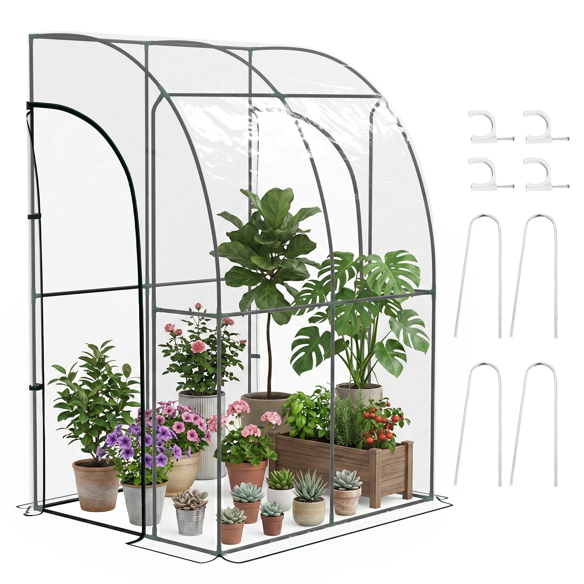 Sans Marque - Serre adossée PVC transparent 2 portes enroulables acier serre murale culture plantes légumes
