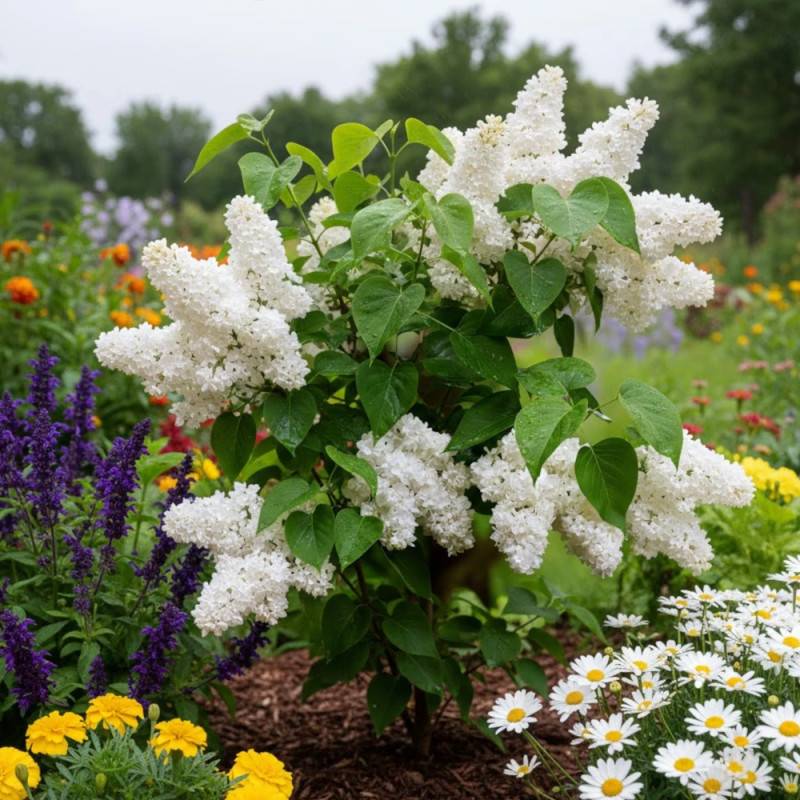 Lilas commun Madame Lemoine, Syringa à fleurs Blanche - feuillage Caduc - Pot de 7,5L - 60/80 cm-  hauteur à maturité De 2,50 m à 3,00 m - Imagen 4