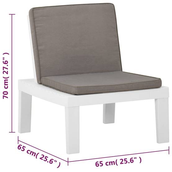 Chaise de salon de jardin en plastique blanc avec coussins anthracite 65 x 65 x 70 cm (lot de 2) - PANGIVO - Image 8
